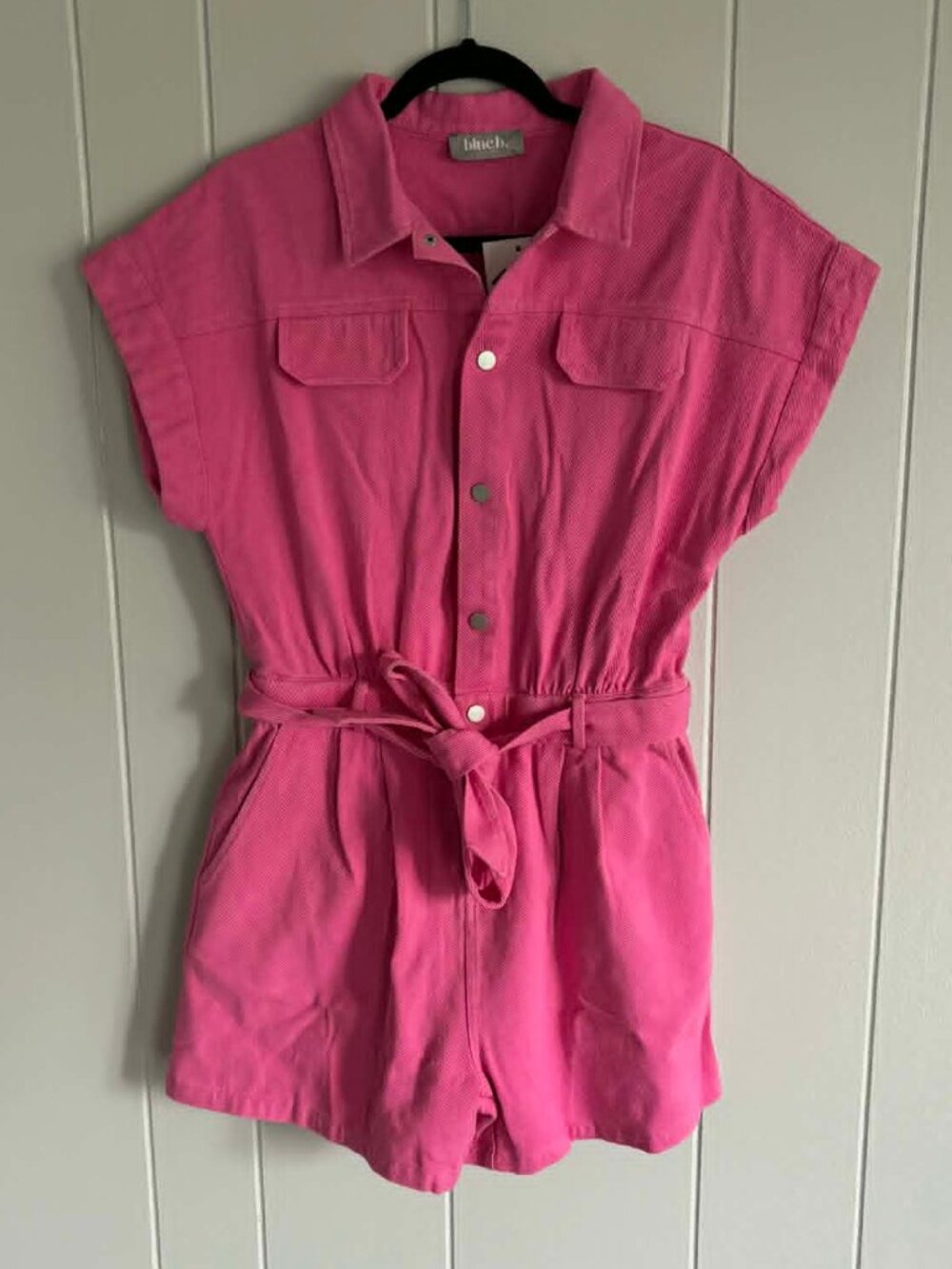 Hot Pink Denim Button Up Romper Playsuit NWT - Size Large